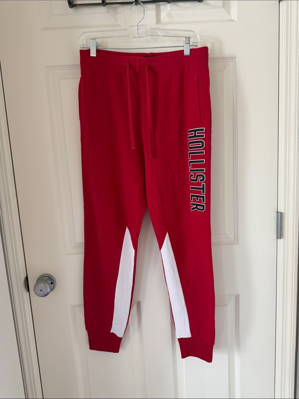 Hollister Red Jogger Sweatpants with White Panels